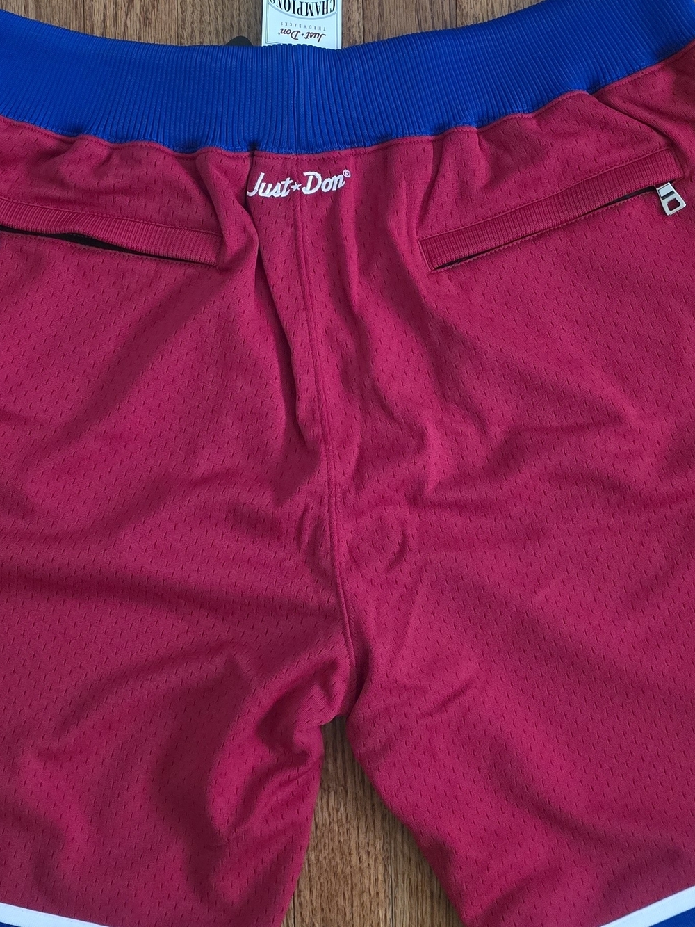 Just Don, Mitchell and Ness,Red Patriots, Athletic Shorts with Blue Waistband - Picture 2 of 4